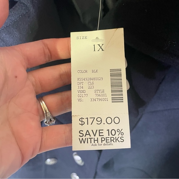 Catherine’s Black Peacoat Trench Coat Jacket Plus Size 1X 18/20w - Picture 4 of 6